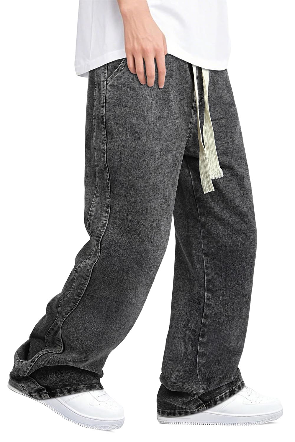 Pantalones de mezclilla apilados para hombre, estilo hip hop, ropa de calle