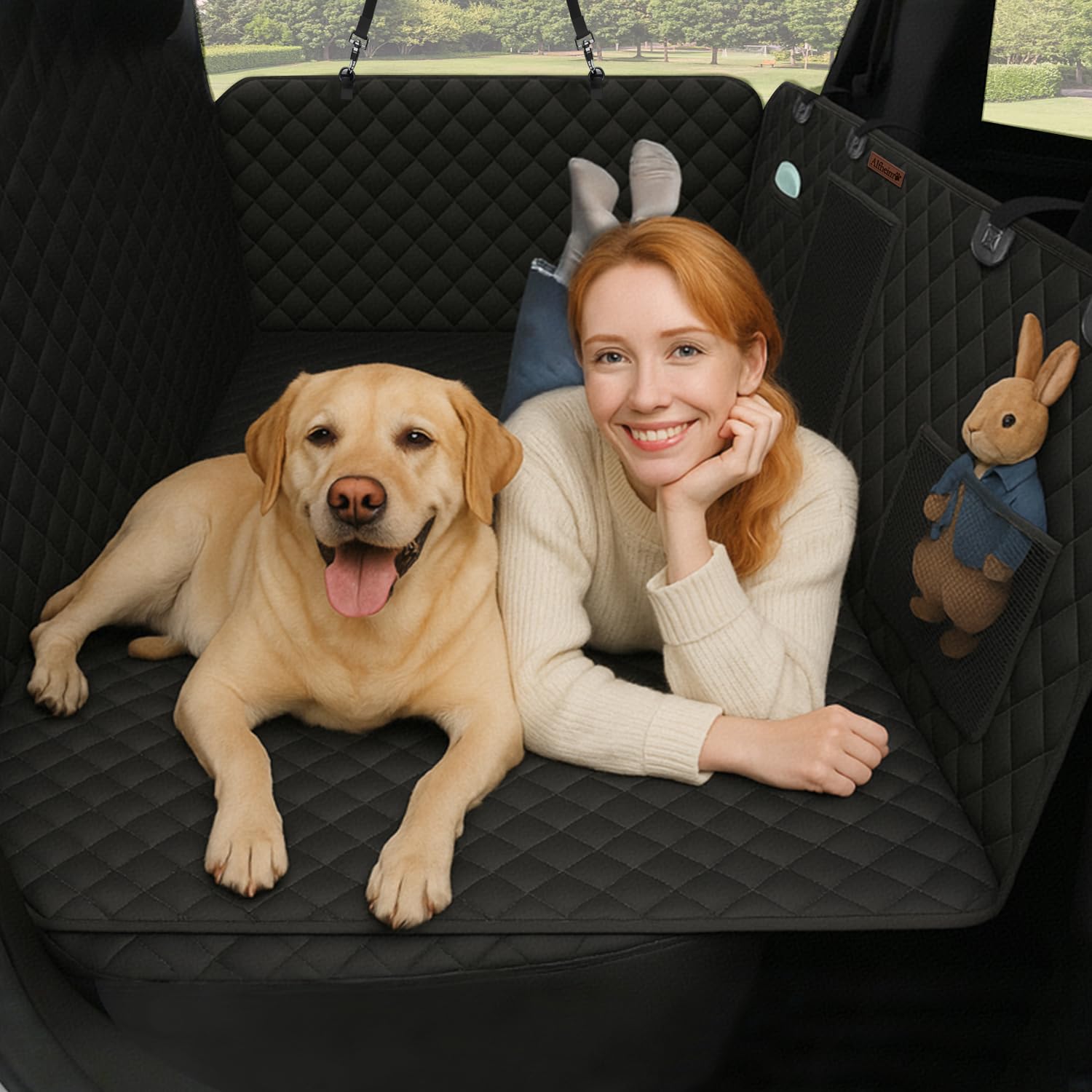 Alfheim Estensore Sedile Posteriore Cane 180Kg, Coprisedile Auto Cani Impermeabile Antiscivolo con Fondo Rigido, Amaca XL Antigraffio Letto Viaggio Cane per Auto SUV Camion, Facile da Pulire