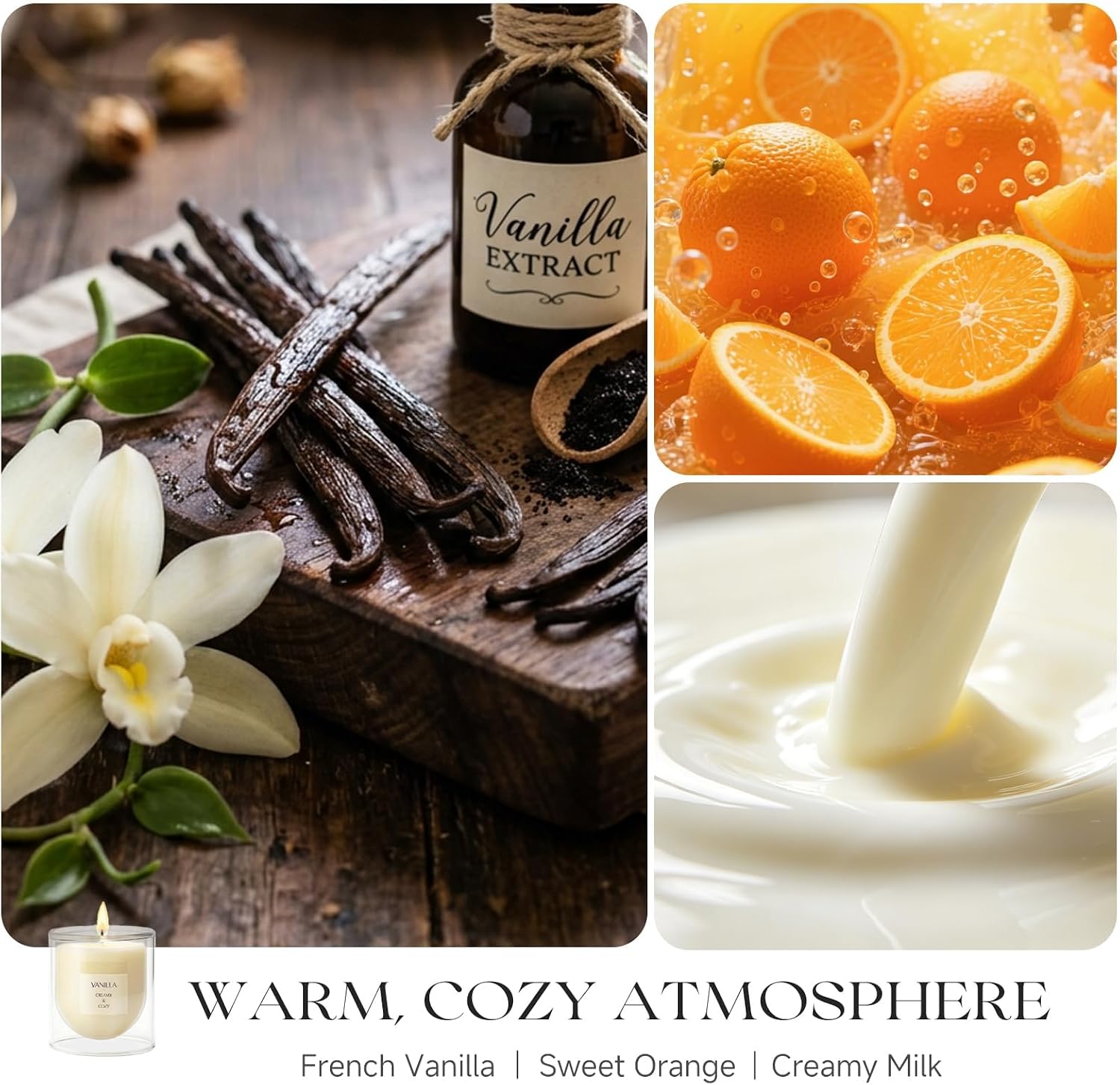 Vanilla Scented Candle for Home Fragrance, Warm Cozy Glass Jar Candle