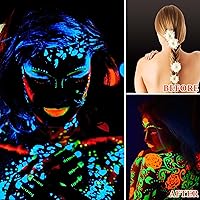 Vista 3 de 6 piezas de pintura corporal que brilla en la oscuridad, pinturas faciales y corporales de neón con luz negra, juego de pintura facial y corporal