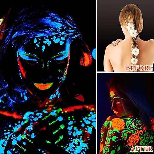 Miniatura 3 de 6 piezas de pintura corporal que brilla en la oscuridad, pinturas faciales y corporales de neón con luz negra, juego de pintura facial y corporal