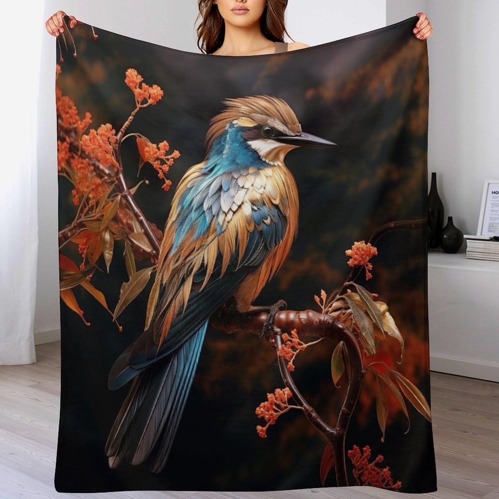 Couverture polaire oiseau chaude et moelleuse en flannel épaisse pour canapé