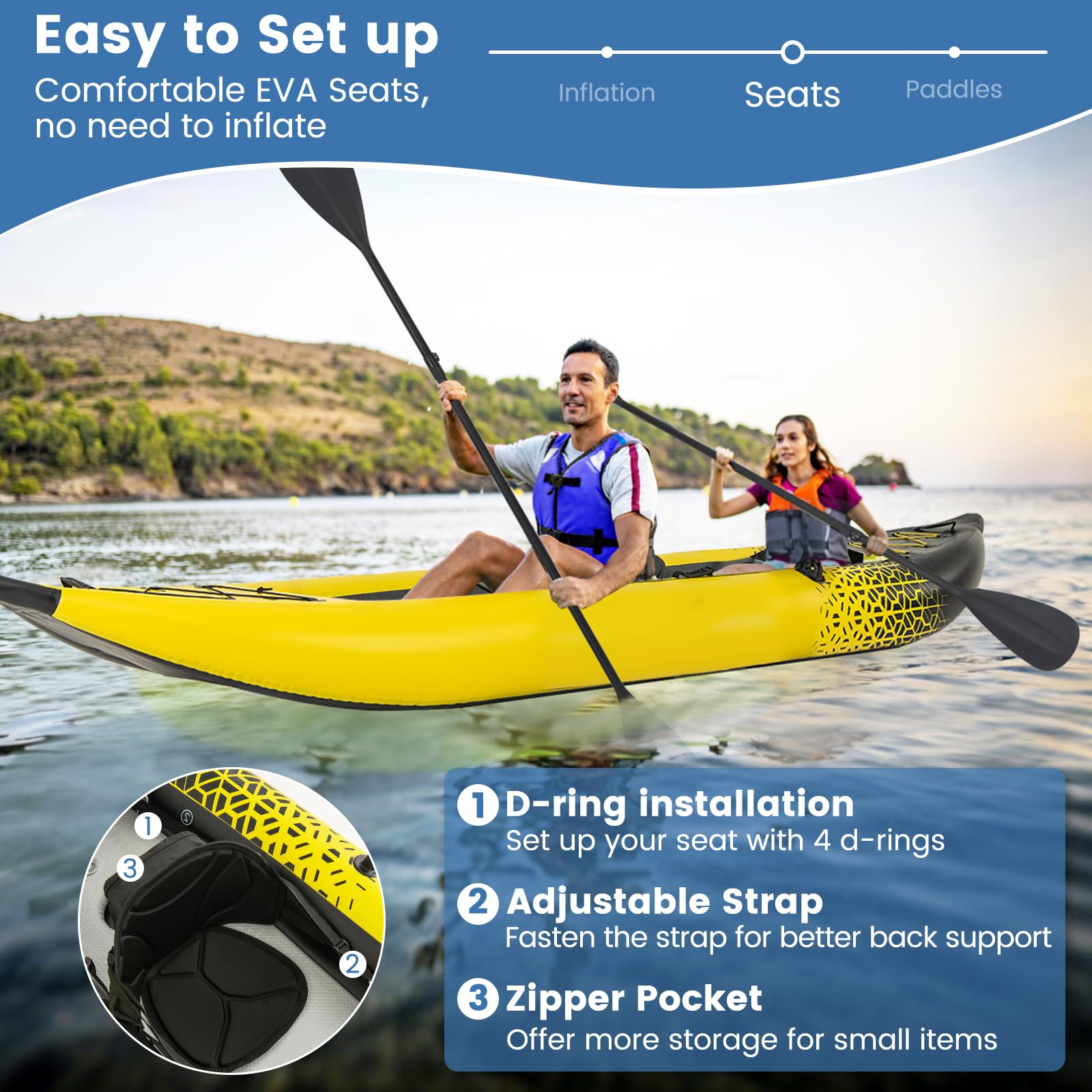 S AFSTAR Kayak inflable, canoa para 2 personas con capacidad de 230 kg, suelo de puntada caída, todos los accesorios y bolsa de transporte, kayak grande de 12 pies para pesca, camping y exploración