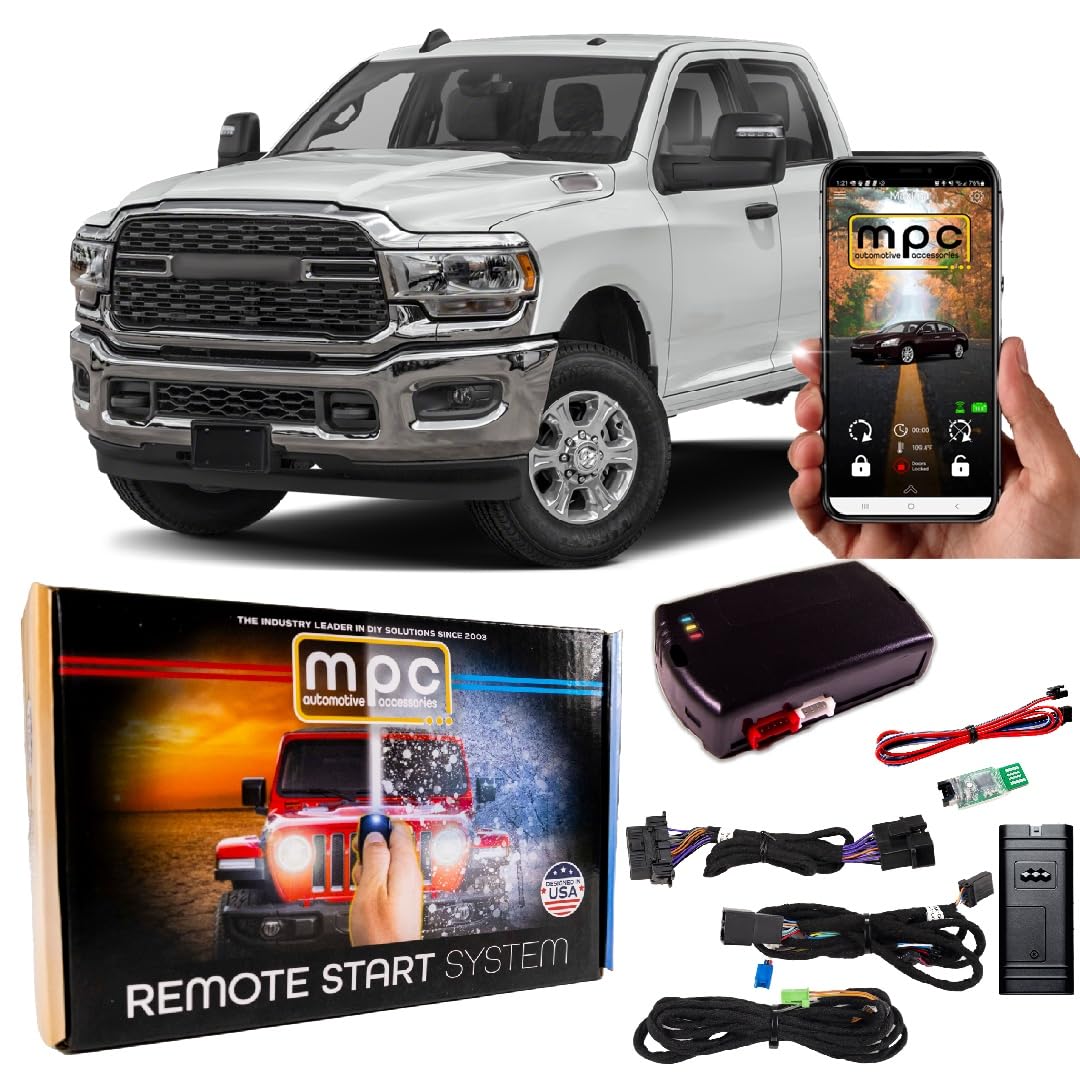MPC Remote Starter with Smartphone Control Compatible with 2019-2024 RAM 2500 |Gas| |Push-to-Start| Plugin T-Harness - Smartphone or Factory Key Fob Activated - FlashLink Updater