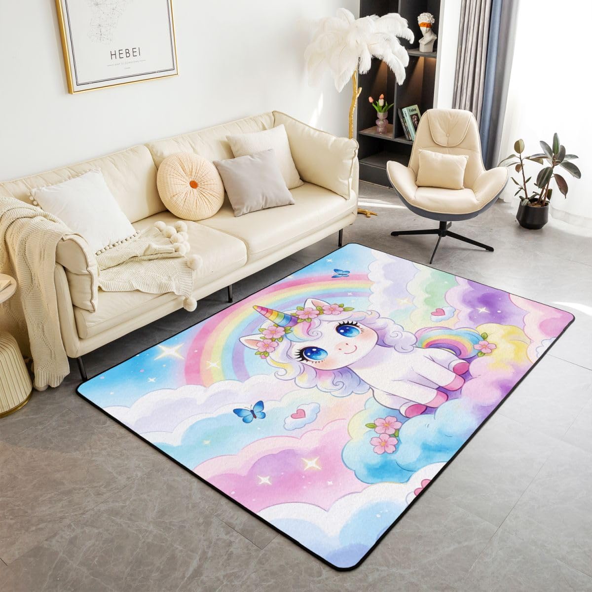 Tapis licorne étoiles arc-en-ciel le cadeau idéal pour décorer une chambre d'enfant