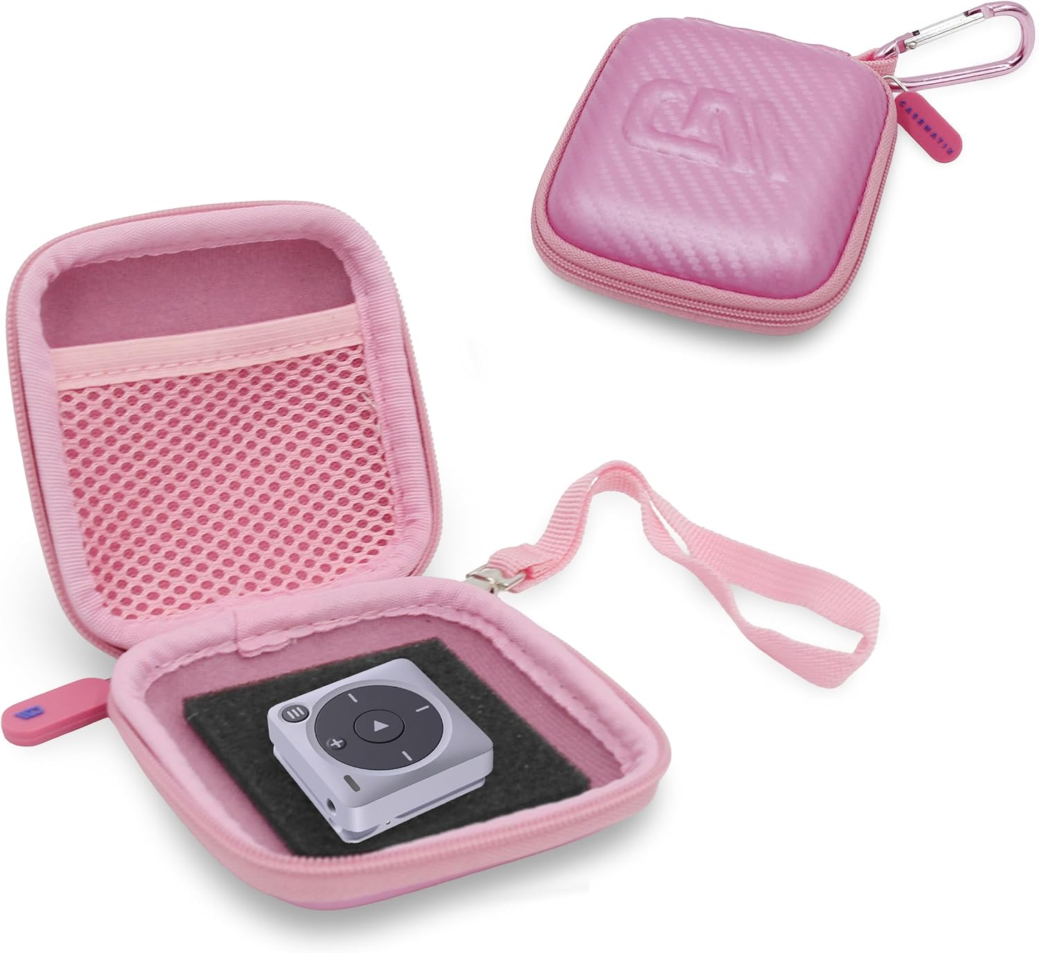CASEMATIX Carry Case Compatible with Mighty 3 Spotify & Amazon Music Player – Hard Shell Travel Case for Portable Offline Music Player, Bluetooth MP3 Player with Accessory Pocket (Pink Case Only)
