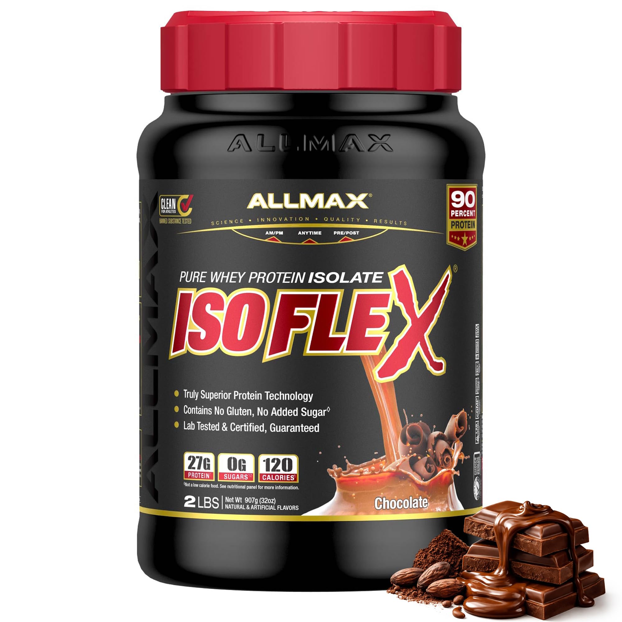 ISOFLEX Pure Whey Isolate Protein Powder - Gluten Free, Low Lactose, Sugar-Free - High-Protein, Clean, Keto-Friendly for Pre Post Workout Supplement for Women and Men | Chocolate, 2lb