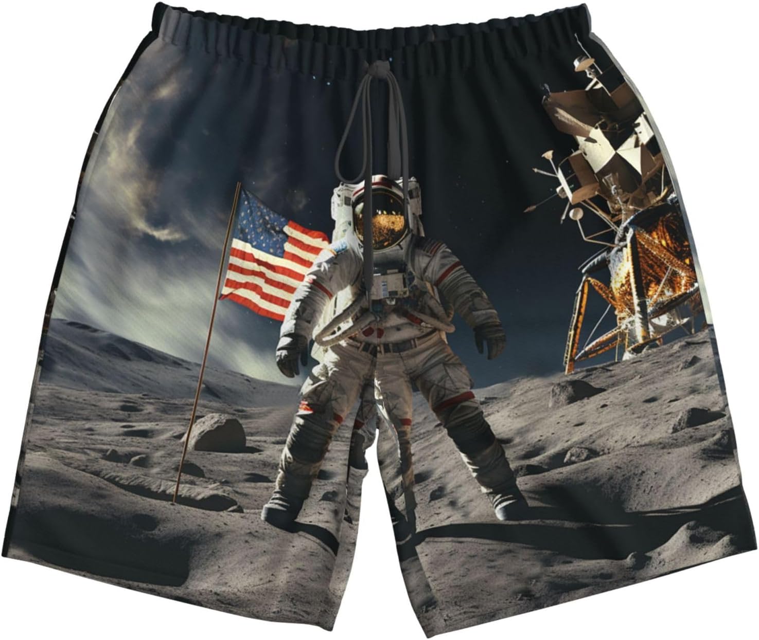 Men's Swim Trunks Quick Dry Beach Shorts Summer Bathing Suit Astronaut Landing on The Moon Swimwear Beachwear with Pockets