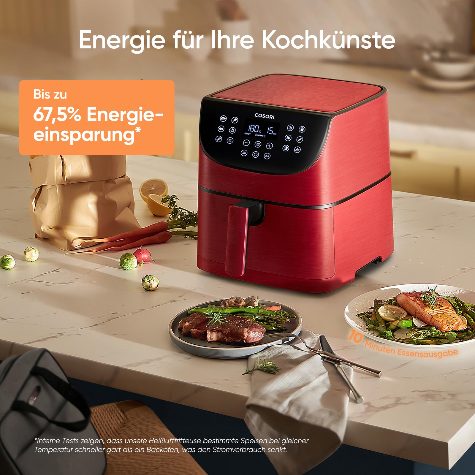 COSORI Heißluftfritteuse, Airfryer Testsieger 2024, 11-in-1 Air Fryer XXL 5,5L, Heissluftfritteuse mit Shake-Reminder, 97,3 Prozent ölsparend, 67,5 Prozent energiesparend, spülmaschinenfest Körbe, Rot