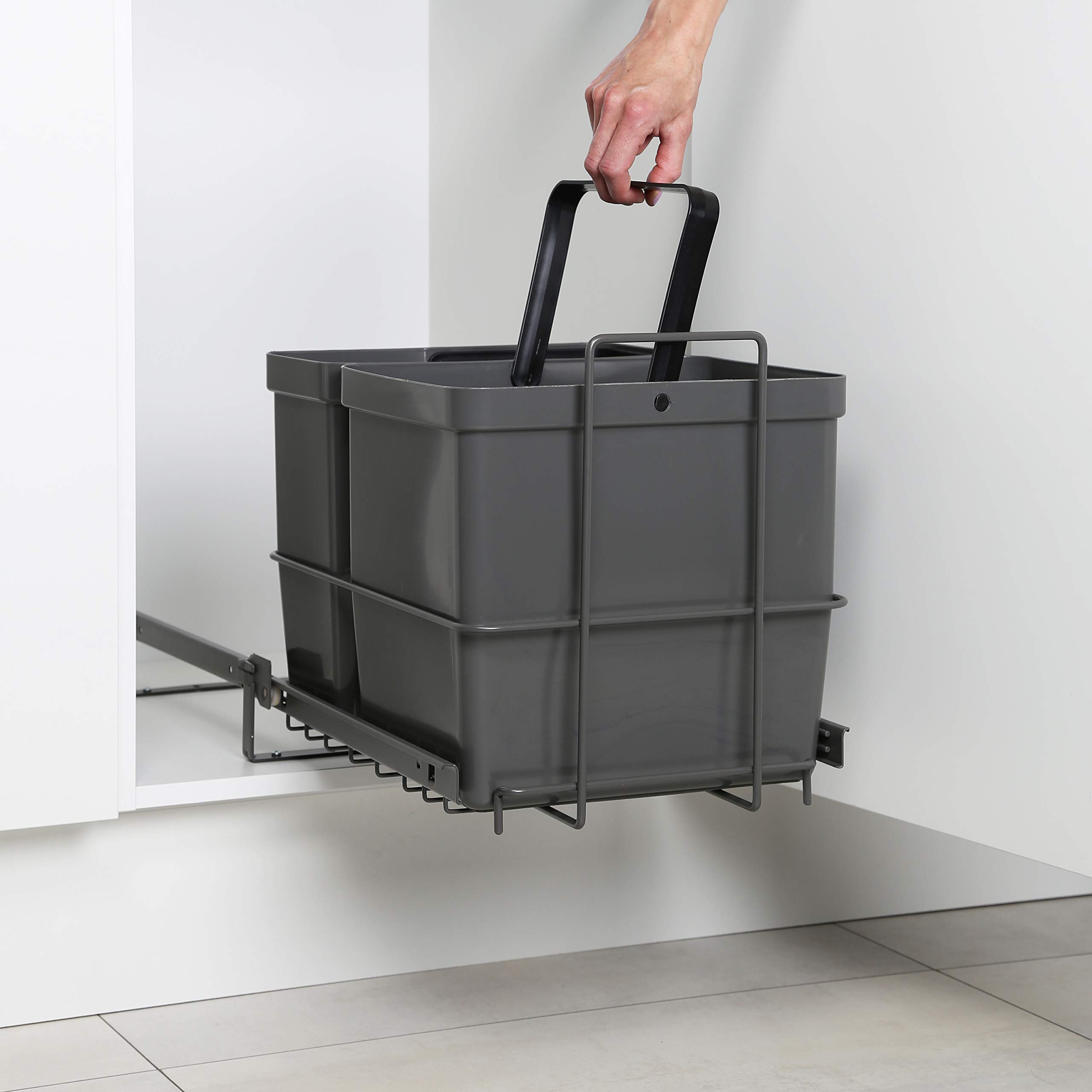 LM 64/2 kosz na śmieci do zabudowy, wysuwany, z 2 koszami na śmieci (1 x 11 l, 1 x 16 l), kolor antracytowy, 32,8 x 43,3 x 35,4 cm – system segregacji śmieci do kuchni, szafka pod umywalkę