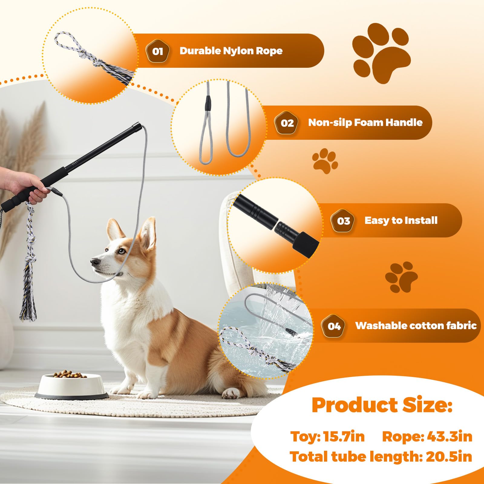 Pragmatist Outdoor Flirt Pole for Dog, Detachable Dog Flirt Pole Heavy Duty Sturdy Pet Toys for Outdoor Exercise & Training Durable Teaser Wand Interactive Chewing Toy for Small Medium Dogs, Black