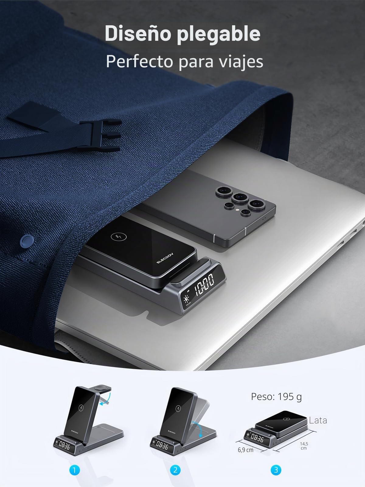 Cargador inalámbrico para estación de carga Samsung con reloj para Samsung Galaxy S25 Ultra/S24/Z Fold 7/Flip 7/Bud, cargador de reloj para Samsung Galaxy Watch 8/7/6/5Pro, estación de carga plegable