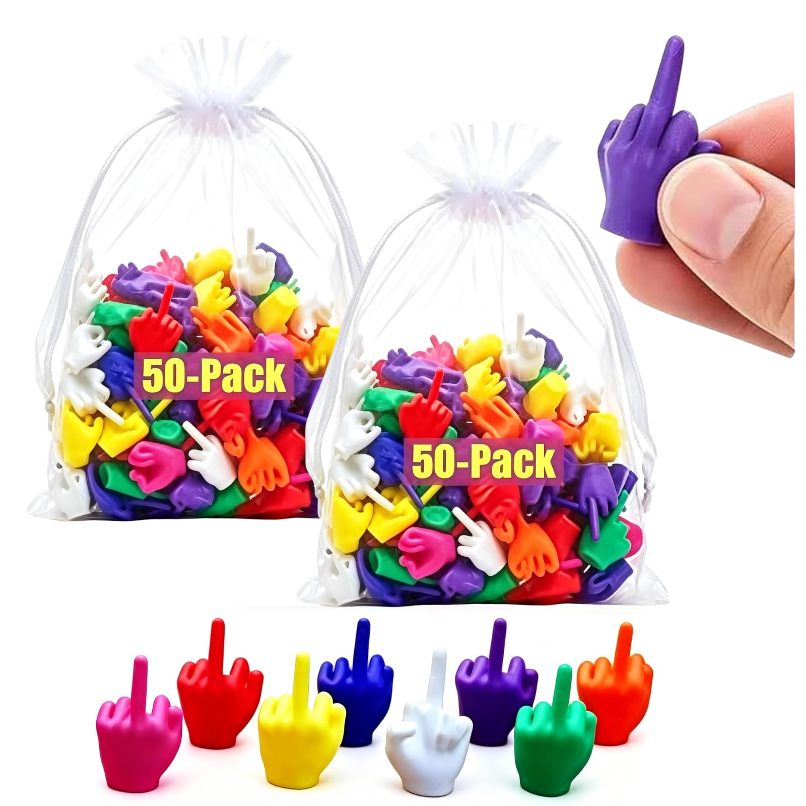 Hi-Y2Kgirls Mini Middle Fingers, 50/100 PCS 2026 New Colorful Novelty Gag Gift, Middle Finger Gifts for Adults, Christmas White Elephant Stocking Stuffers Party Favors, Office Prank Desk Decor