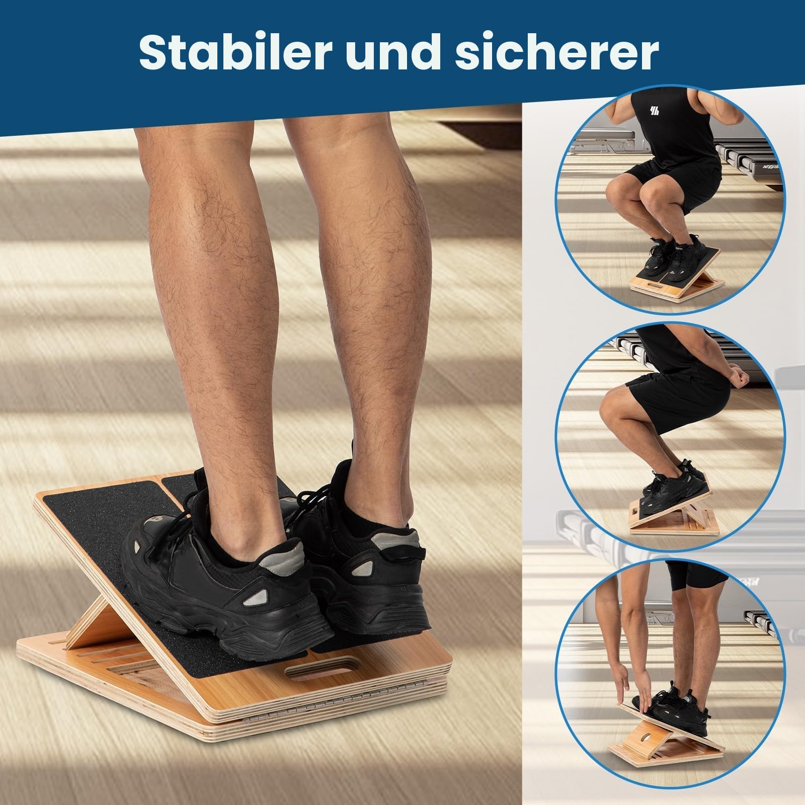 Tragbares Schrägbrett aus Holz von StrongTek für Dehnung und Rehabilitation – 5 Winkel einstellbar, rutschfest, 158 kg Tragkraft, langlebig, ideal für Übungen, Therapie und Flexibilitätstraining
