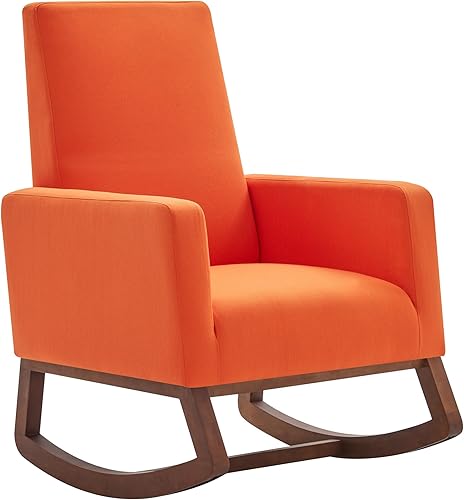 BELLEZE Mecedora moderna, mecedora de piel sintética con cómodo asiento acolchado, base de madera maciza, sillón tapizado para sala de estar,