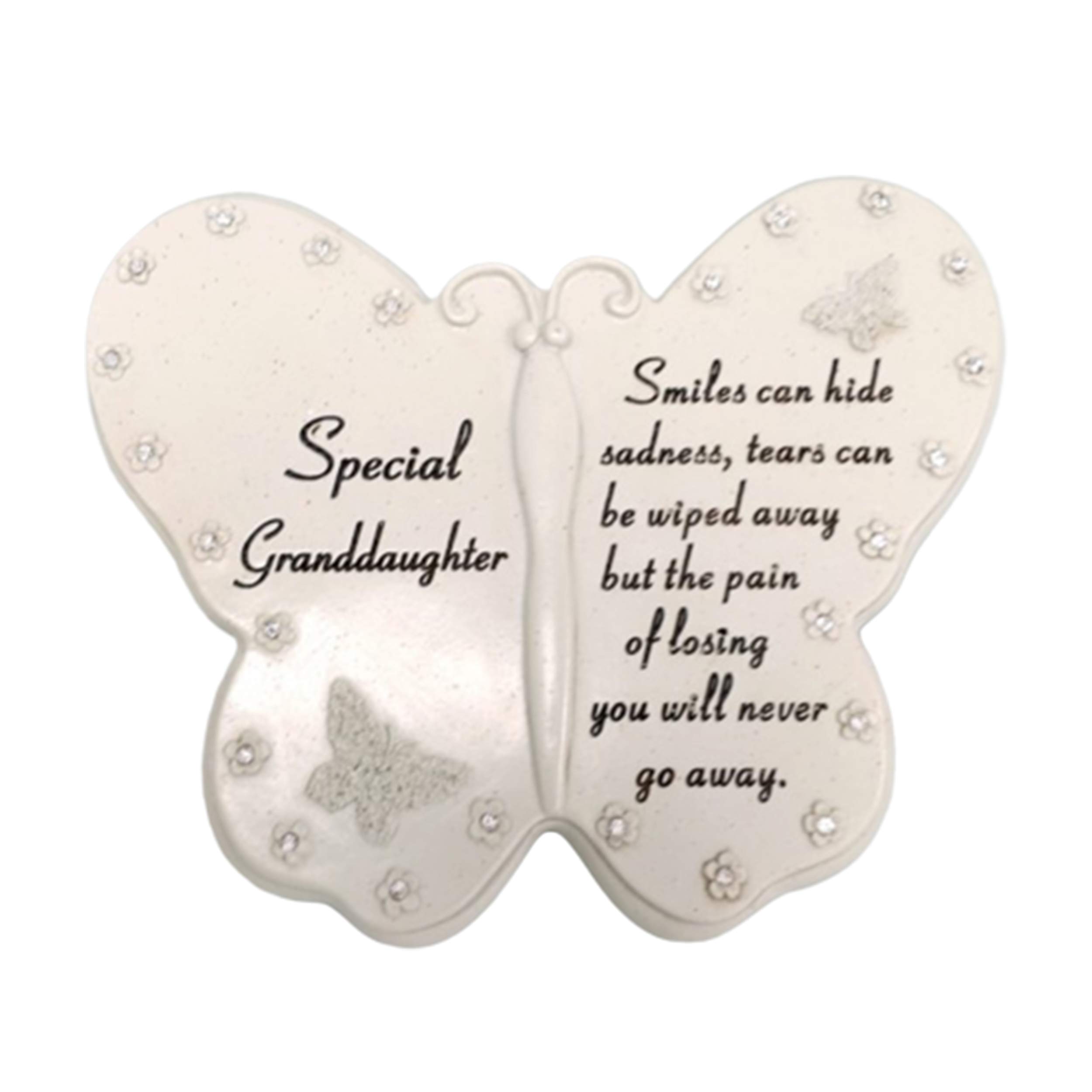 Angraves Off-White Special Granddaughter Diamante Butterfly Graveside Grave Memorial Plaque Ornament