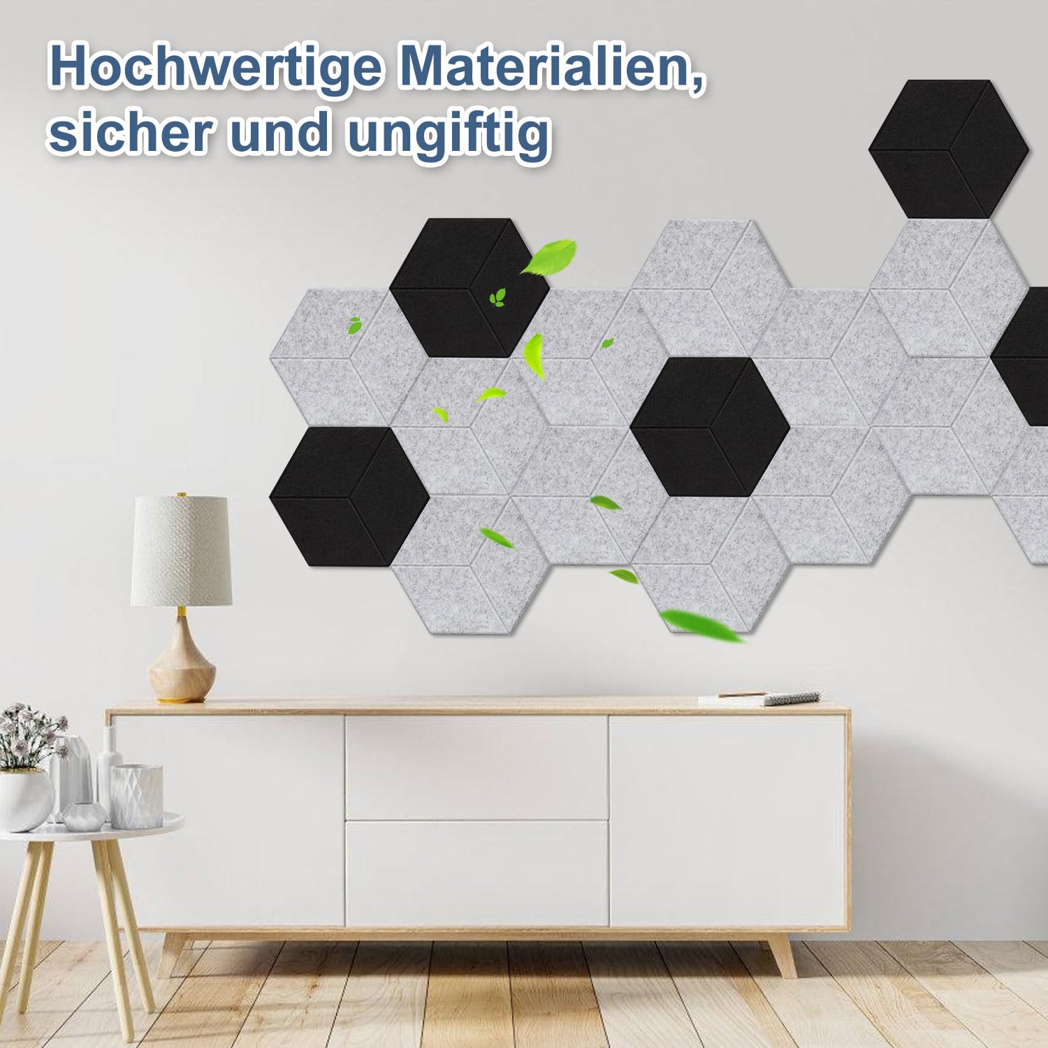 Fiqops 36er Hexagon Akustikpaneele Selbstklebend Akustikplatten Schwarz Hohe Dichte Schallabsorber Platzsparend für Wanddekoration und Schallschutz,Studio und Home Deko (30x26x0.9cm)