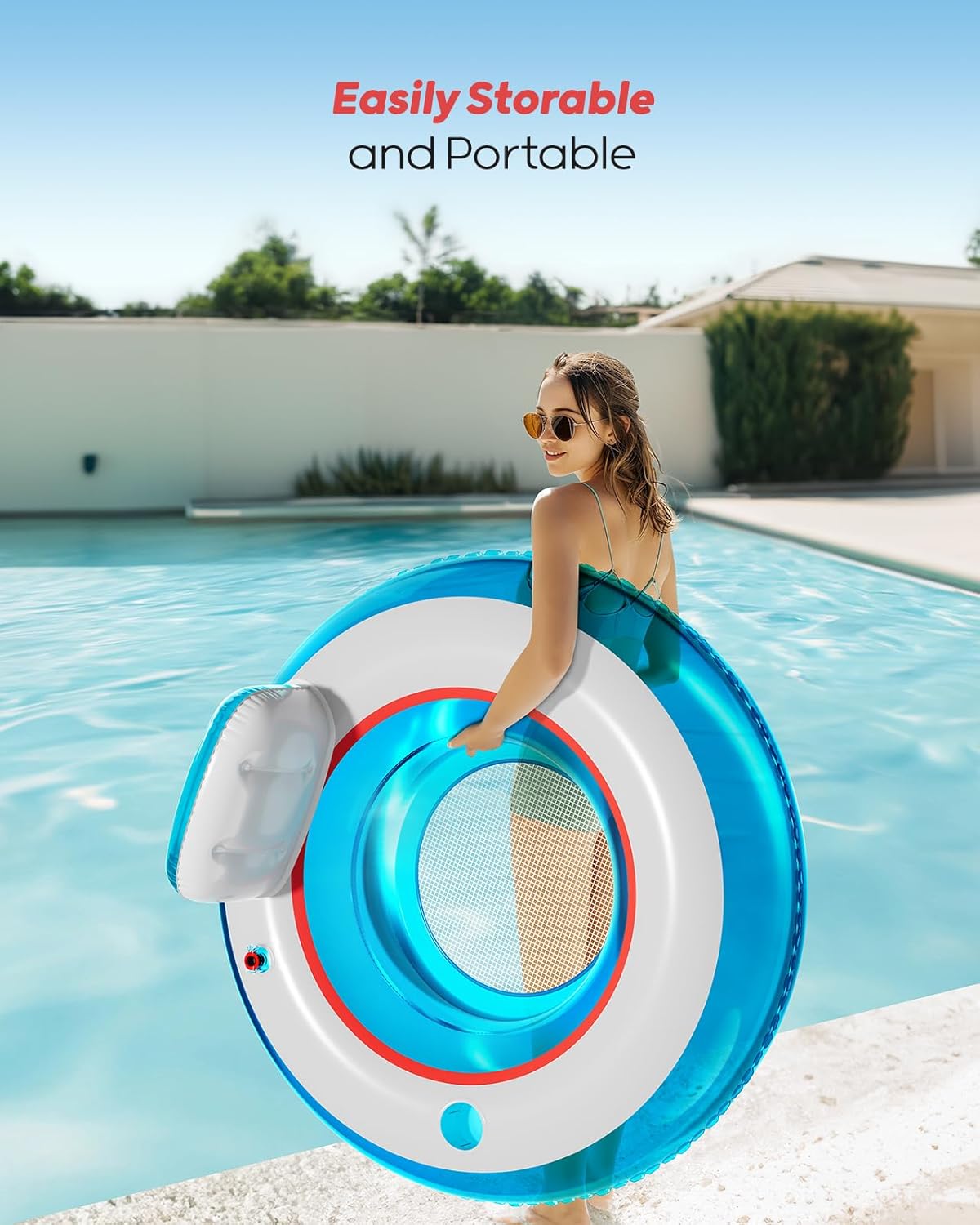 QPAU Inflatable Pool Float 2 Pack | Backrest & Armrest Support Water Float Chair | 44” Lounger Float with 1 Cup Holder | Cooling Outdoor Inflatable Pool Chair | Summer Water Play Party