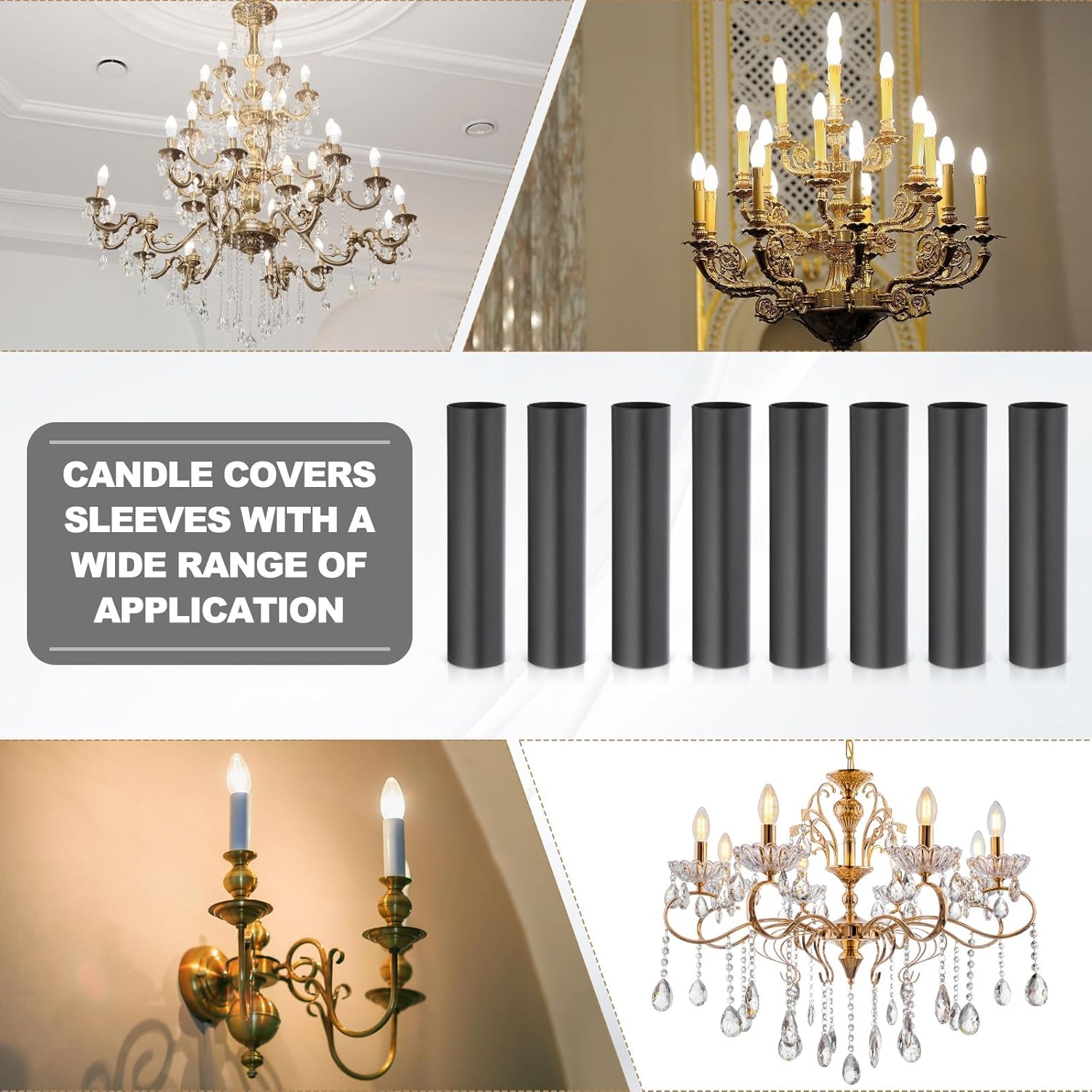 PATIKIL E12 Length Adjustable Candle Bulb Socket, 4 Set Candelabra Base Bulb Holder with 4" Black Metal Candle Cover Sleeves Cardboard Insulator, Black