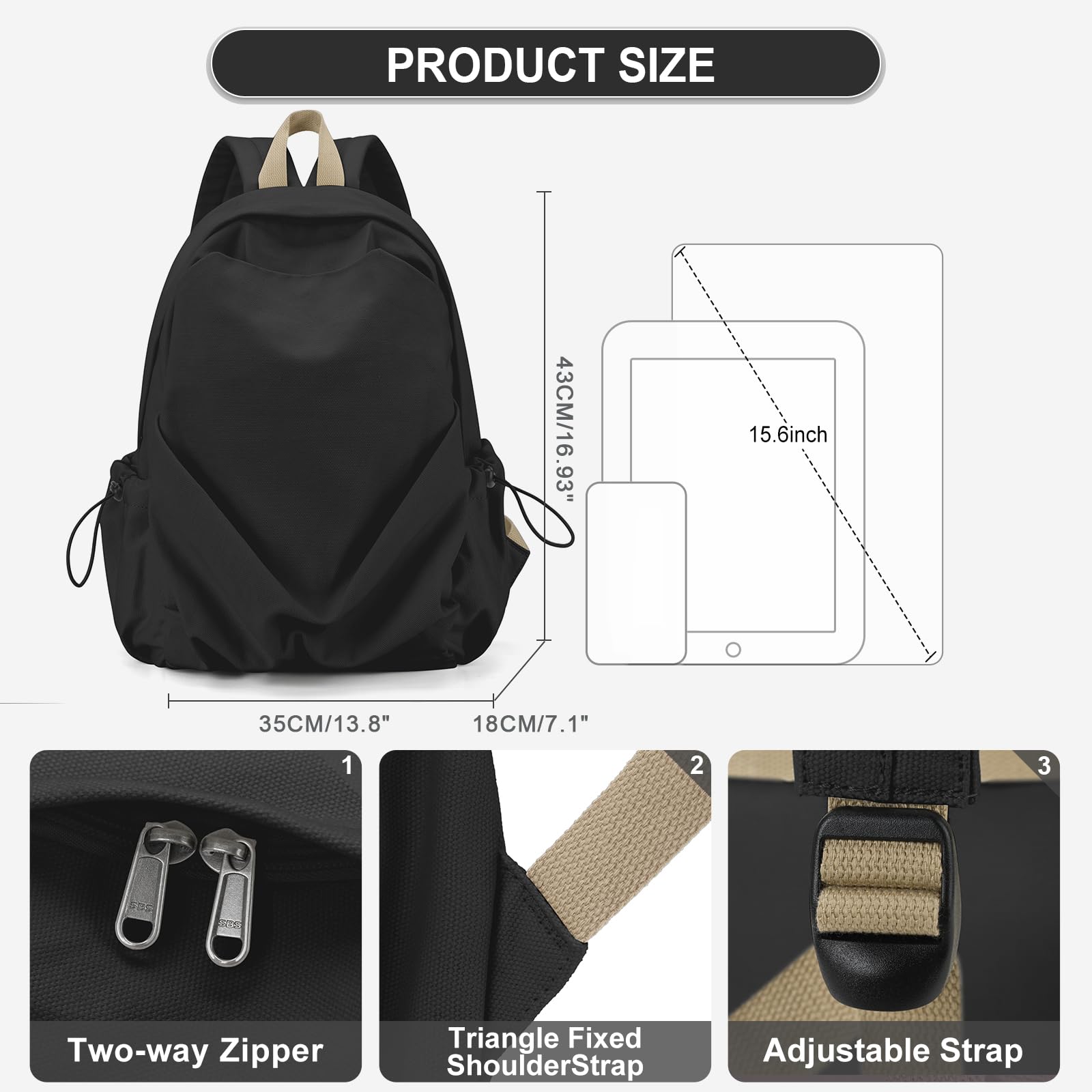WEPOET Black Backpack For High School Teen Girls Boys Simple Casual Daypack College Backpack Travel Laptop Backpack 14 Inch Classic School Bag For Women Men cute Student Bookbag
