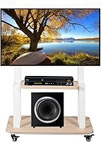 Vista 1 de Mobile TV Stand Rolling TV Cart with Wheels for 32-75 Inch Flat/Curved Led/LCD/OLED Portable Floor TV Stand with Laptop Wood Shelf Height Adjustable