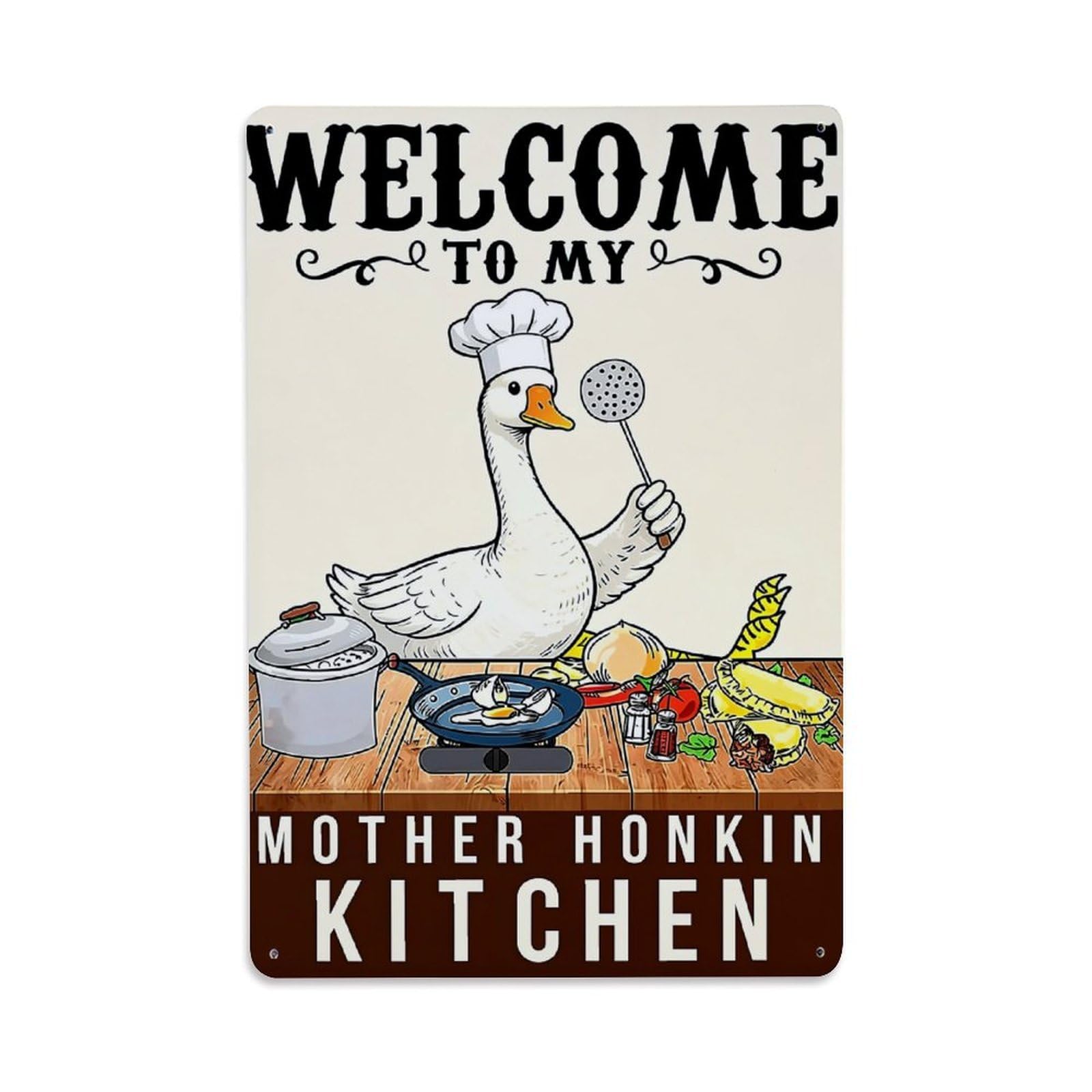 Duck Chef Cooking Kitchen Scene Retro Metal Tin Sign, Vintage Decor Art Poster for Bar, Home, Man Cave, Kitchen, Laundry Room Gift 8x12Inch