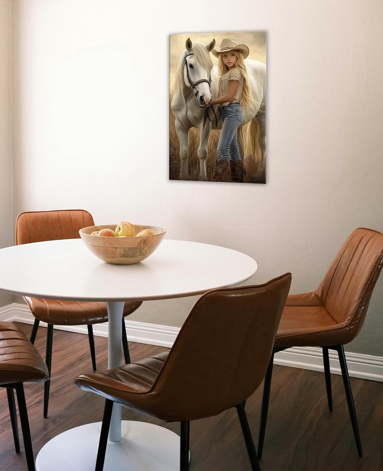 Cowgirl Horse Canvas Wall Art Western Horse Girl Pictures Rustic Farmhouse Painting Framed Artwork for Girls Room Living Room Bedroom Home Decoration(Artwork-1,12"x18")