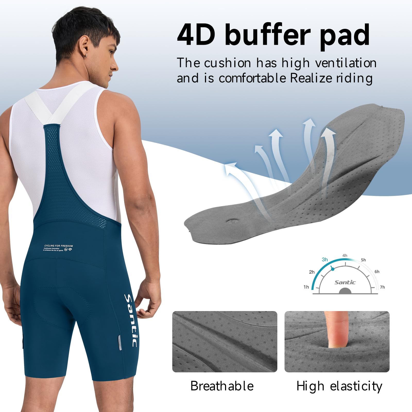 Santic Pantalones cortos de ciclismo para hombre, mallas acolchadas 4D con bolsillo