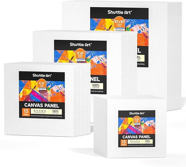 Shuttle Art 52 Pack Canvas for Painting, Multi-Size 5x5/6x6/8x8/10x10 In...