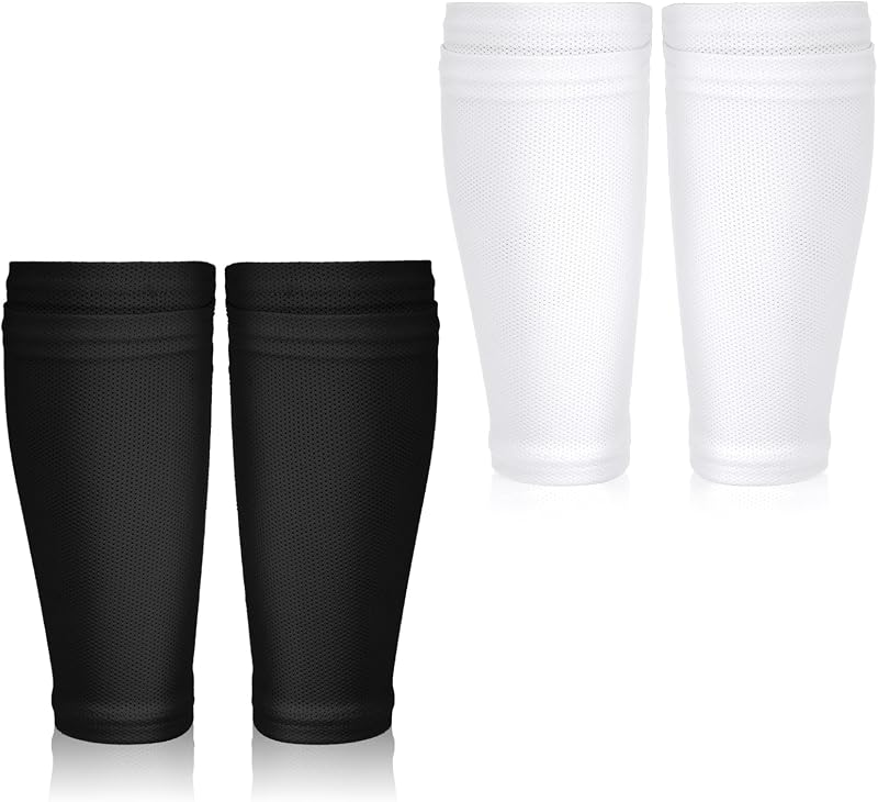 2 Pairs Shin Guard Sleeves, Soccer Shin Guard Covers Soft Soccer Sock Sleeves Shins Pads Socks Breathable Shins Pads Holders for Man Woman Adults Beginners Sport Football Black & White L