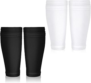 2 Pairs Shin Guard Sleeves, Soccer Shin Guard Covers Soft Soccer Sock Sleeves Shins Pads Socks Breathable Shins Pads Holders for Man Woman Adults Beginners Sport Football Black & White L