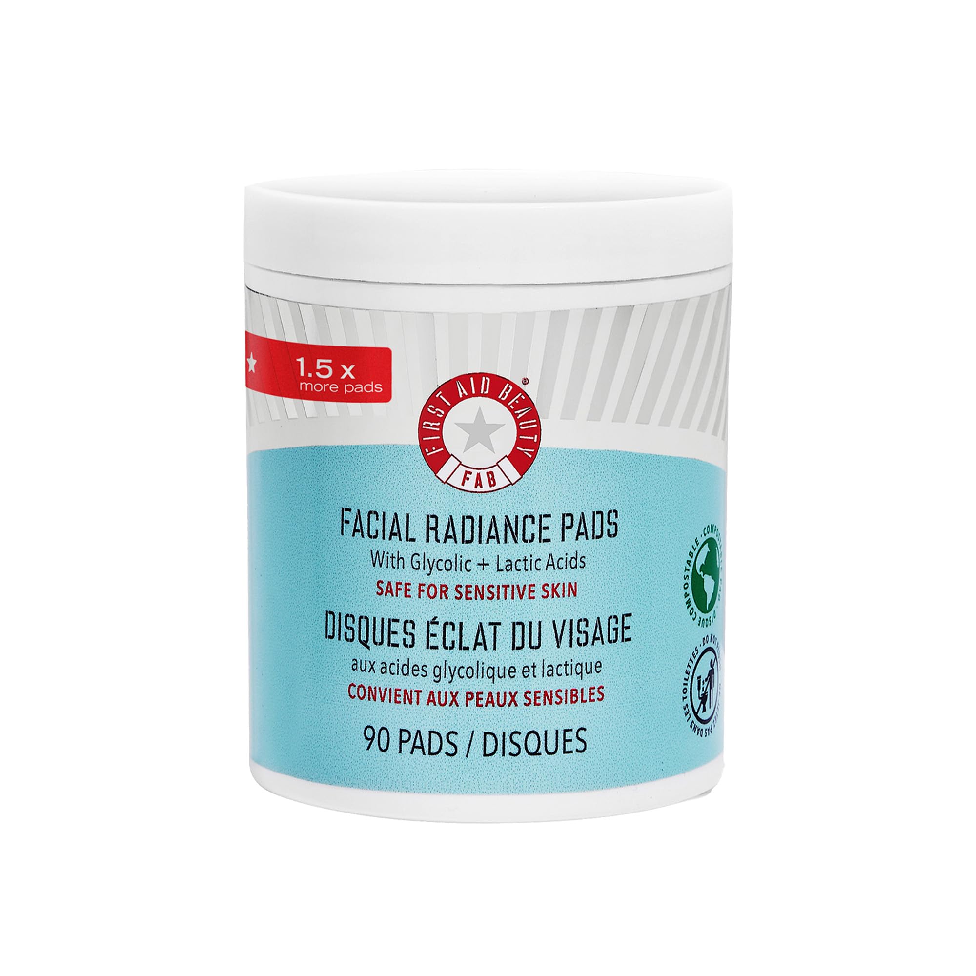 First Aid Beauty - Facial Radiance Pads with Glycolic & Lactic Acids, Daily Exfoliating Pads with AHA, Visibly Smaller Pores, Help Tone & Brighten Skin, One-Step Makeup Prep, Compostable, 28 — view 12