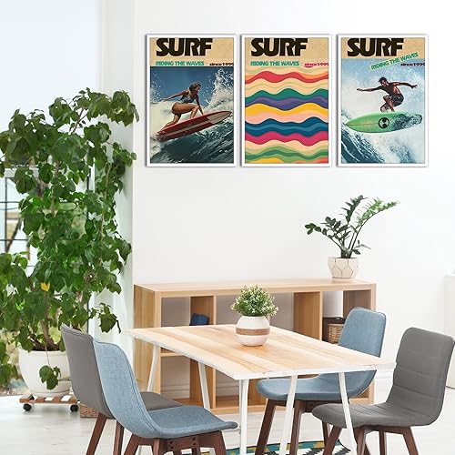 Miniatura 2 de 3 piezas Retro Surf Magazine Riding The Waves Poster costero colorido Groovy verano impresión decoración de habitación estética juego de 3 8 x 12