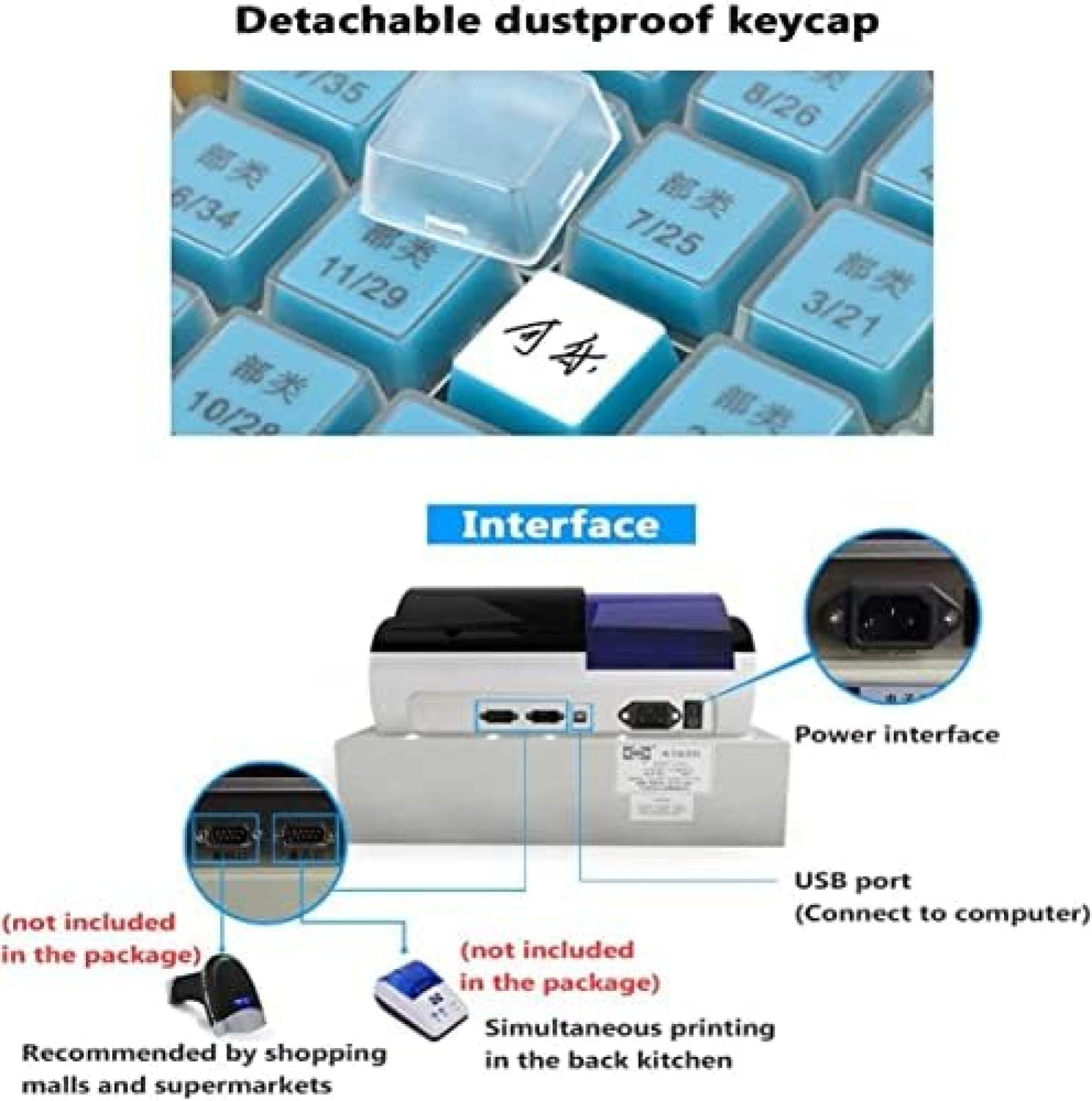 Registratore di Cassa Elettronico, Registratore di Cassa Sistema POS Elettronico con 48 Tasti, con Tastiera Piatta E Stampante Termica Registratore di Cassa Multifunzione con Cassa da 4 Banconote