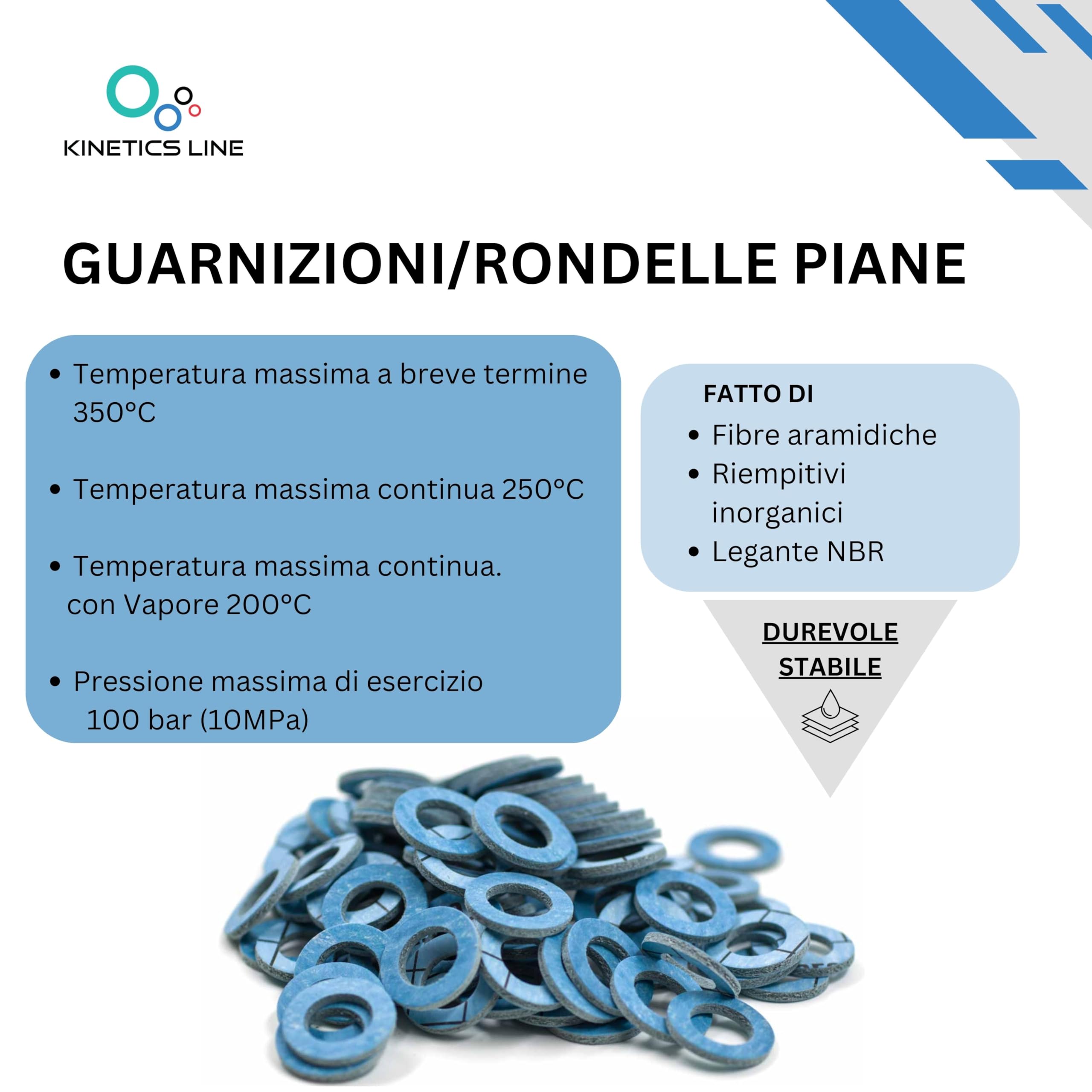 Kit di Guarnizioni con 320 Guarnizioni Piane ad Alta Temperatura Rinforzate in Aramide 3/8–1 Pollice – Assortimento di Guarnizioni per Gas, Riscaldamento, Climatizzazione e Solare – Fino a 350 °C