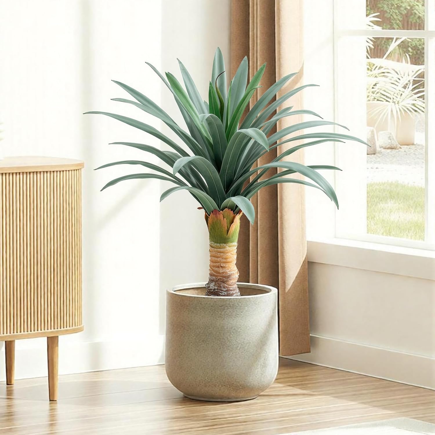 Gray Leaves Artificial Agave Plant with 36 Leaves, 23.62in for Indoor & Outdoor Home Decor, Perfect for Porch Living Room Bedroom Patio & Office Decoration（1-Pack）