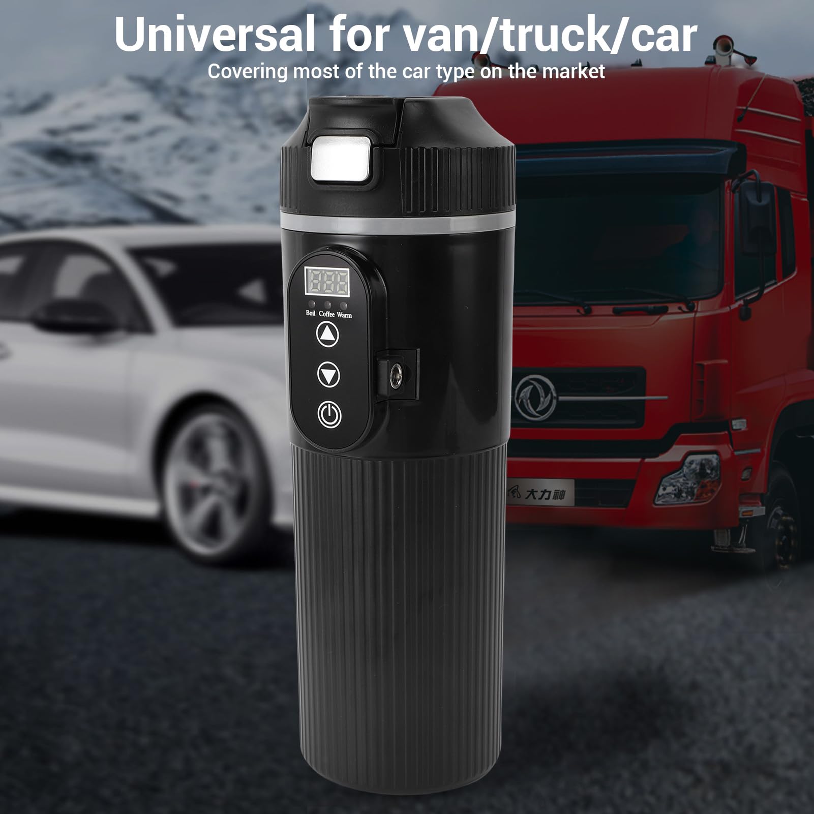 banapoy Copa de Calefacción de Automóvil Portátil, Caldera de Agua de Hervidor de Automóvil 12V 24V, 500Ml Hervda de Viaje Eléctrico con Filtro de té, Taza de Camión para Leche café
