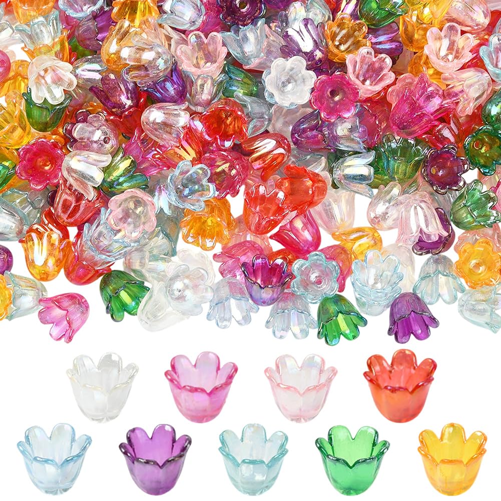 Perles en acrylique fleurs de lys anti-ternissement : 540 clochettes irisées 11mm sans nickel