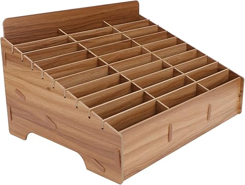 Caja de almacenamiento de madera para teléfono celular de 30 rejillas para taller de reparación de oficina, organizador compacto para teléfonos con