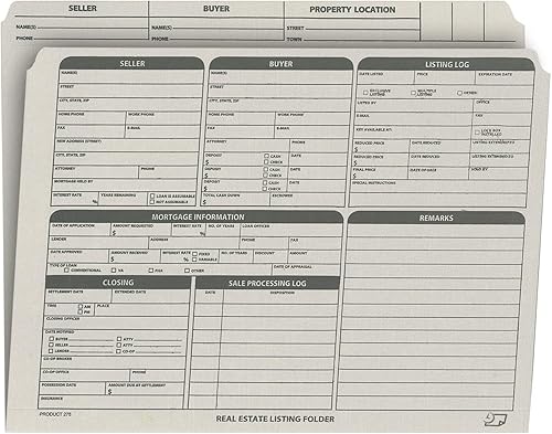 Carpeta de listado de bienes raíces, lista de panel derecho, preimpresa en cartulina duradera con lista de verificación de cierre y puntos