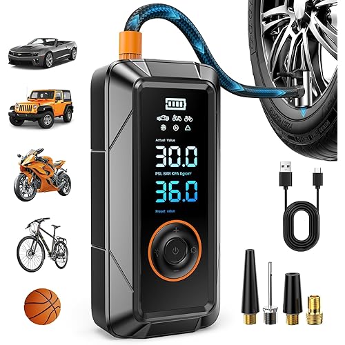 Tire Inflator Portable Air Compressor 160PSI 5X Faster Portable Cordless Inflator Air Bike Pump with Pressure Gauge Auto Shutoff Function Air Compressor Tires Pump for Cars Motorcycles Bikes Balls