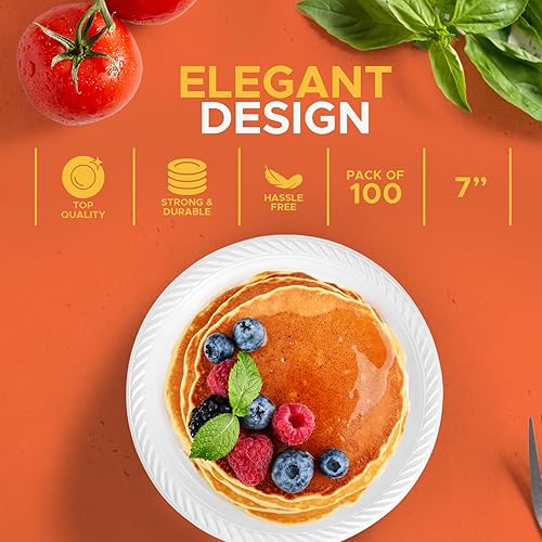 Miniatura 9 de Platos de plástico desechables blancos Juego de 100 platos de 6 pulgadas elegantes platos de cena de fiesta, juego de platos de plástico aptos para