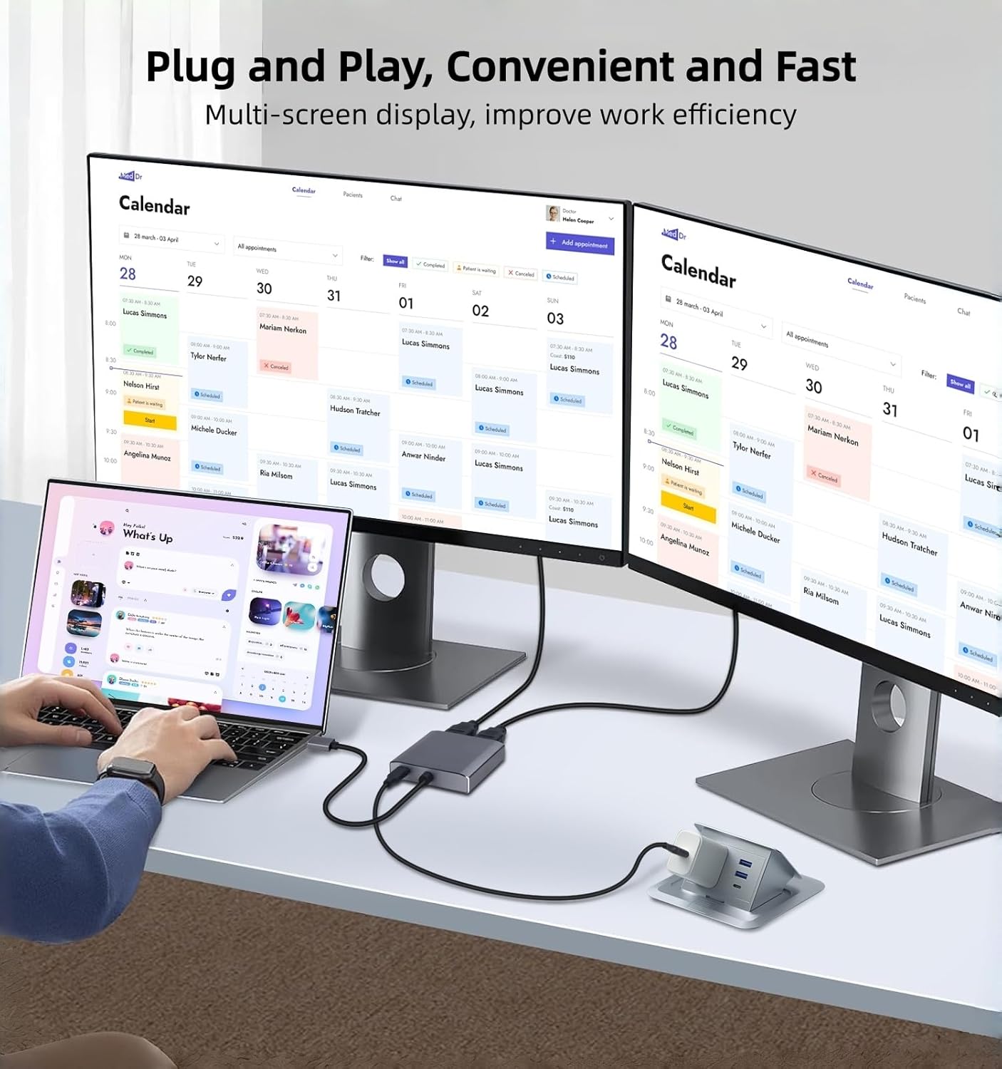 Mini DisplayPort to Dual HDMI Adapter,4K@60Hz Mini DP Source to HDMI Splitter Extended Display Adapter for Dual Monitors,Display Port Converter for NVIDIA, AMD Graphics Card Support MST & SST Mode