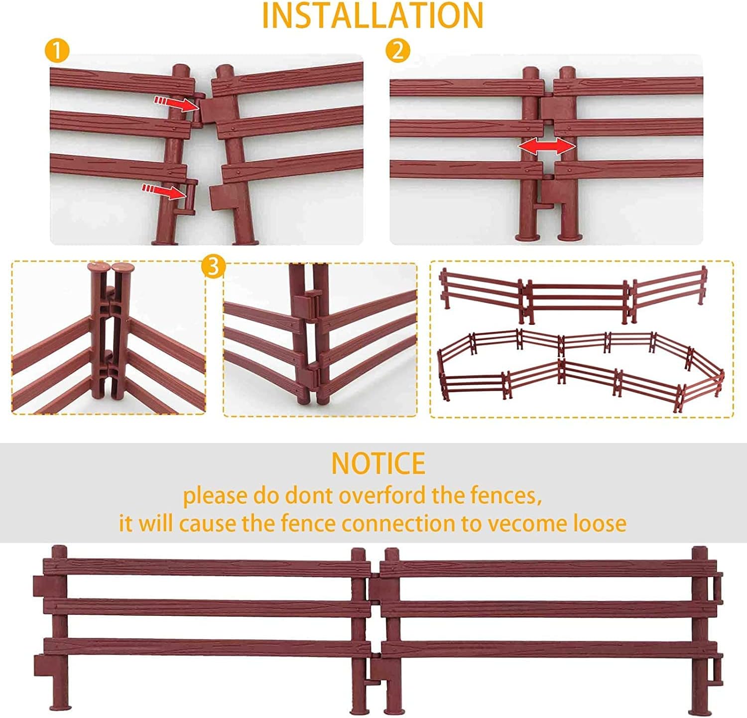 YeahBoom Horse Fence Toy, 40pcs Miniature Toy Furnishing, Red-brown Plastic, Educational Gift for Barn Paddock Horse Stable Farm Animal - Image 4