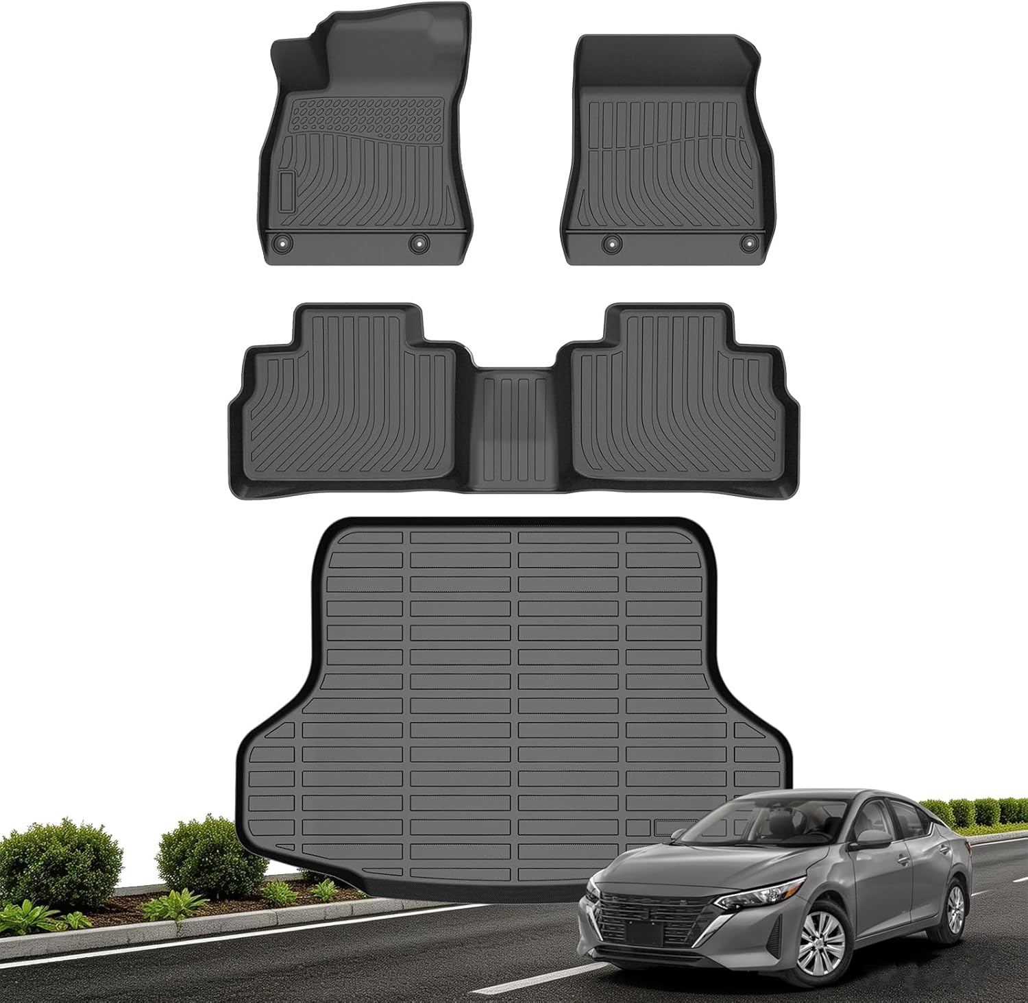 Floor Mats & Cargo Liner for 2025 2024-2020 Nissan Sentra S | SV | SR | SL Custom Fit All Weather TPE Floor Liners for Sentra Anti-Slip & Durable Full Set Liners for Sentra Accessories