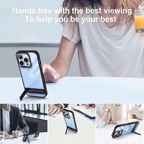 Miniatura 8 de DOB SECHS Funda transparente de metal con función atril diseñada para iPhone 13 Pro, con botón de aleación de aluminio, soporte de 3 vías,