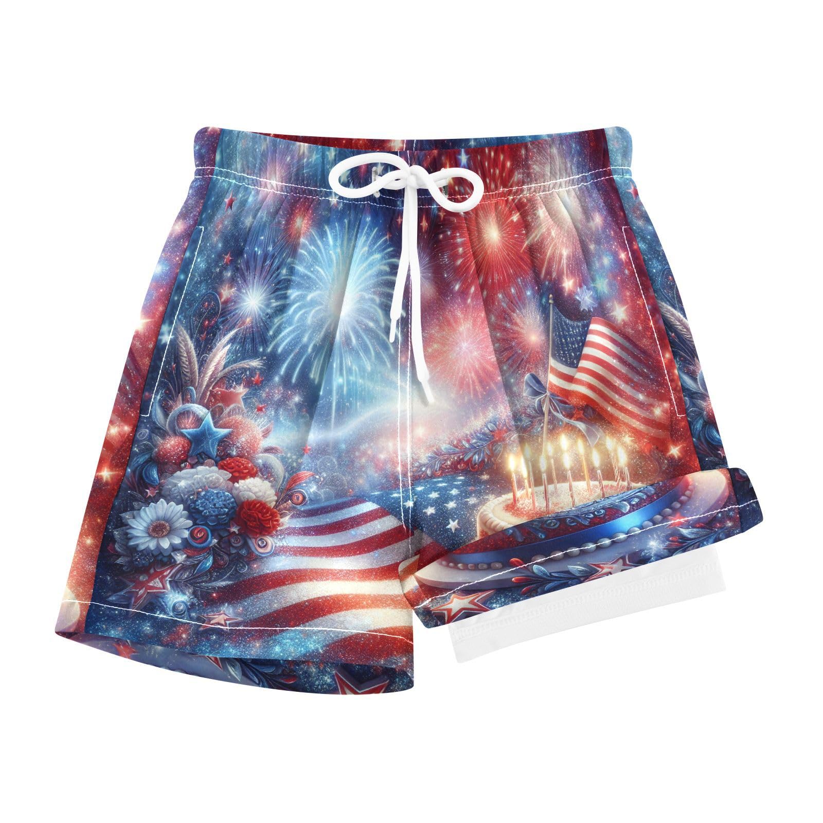 YANENDIE Boy Swim Trunks with Compression Liner Independence Day Boys Swim Shorts Quick Dry Beach Shorts