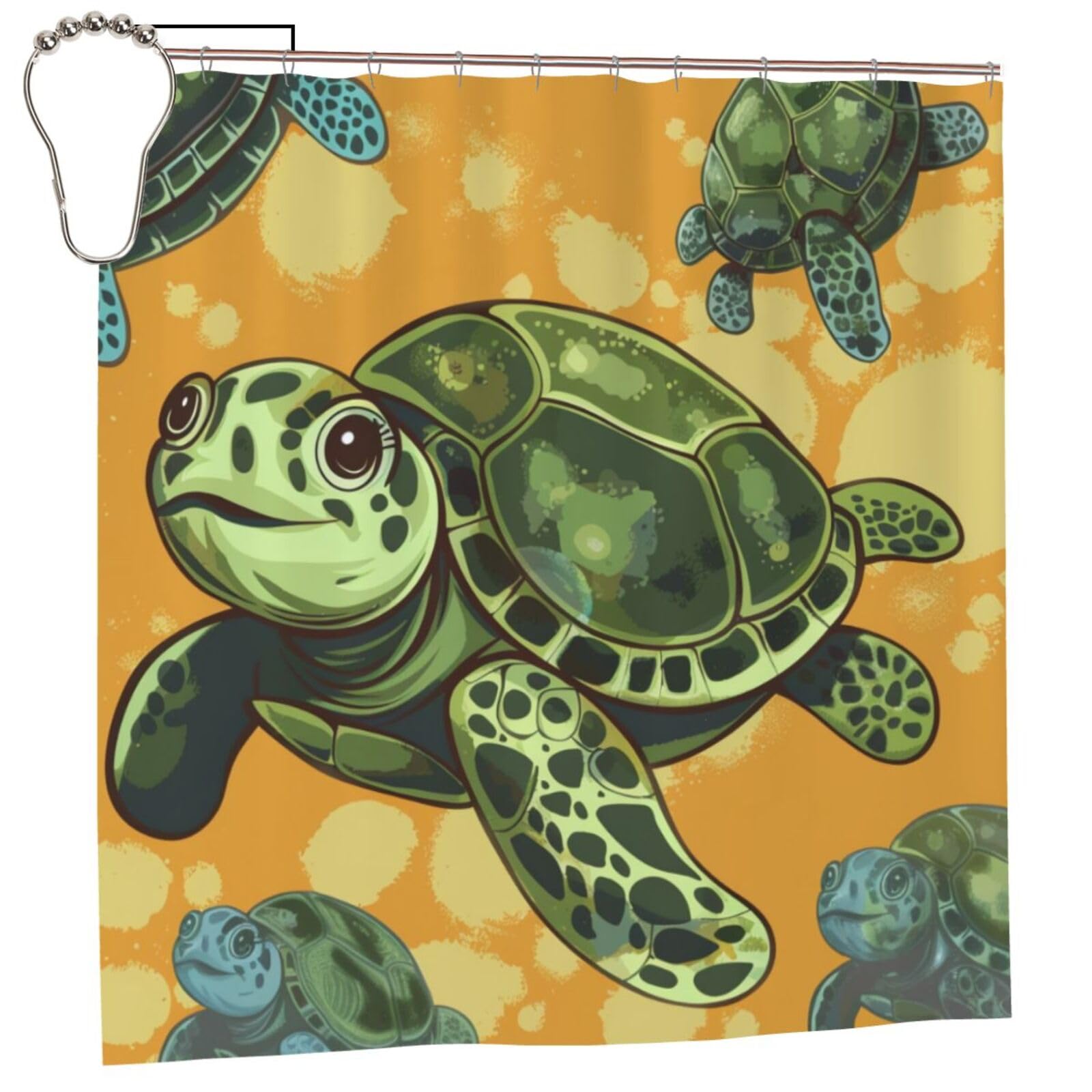 BWWHCCTI Sea Turtle Printed Shower Curtain With 12 Iron Hooks Opaque Quick Drying Waterproof Shower Curtains Sets For Bathroom 183x183 CM