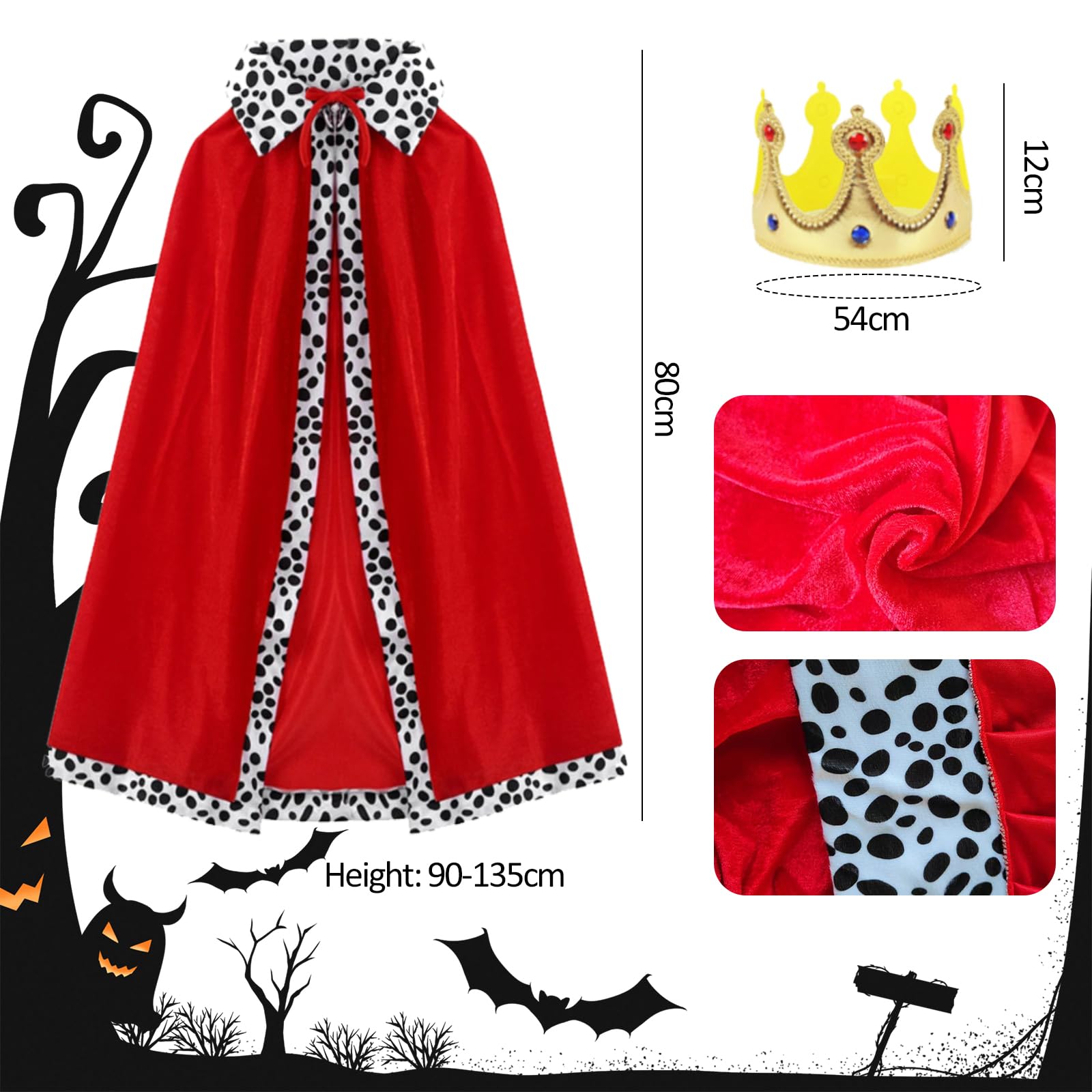 Königsmantel Königinsmantel Samtmantel Kostüm + Krone König Königin für Damen Herren Halloween Kinder Mottoparty Theater Fasching Cosplay Karneval Verkleiden Accessoires