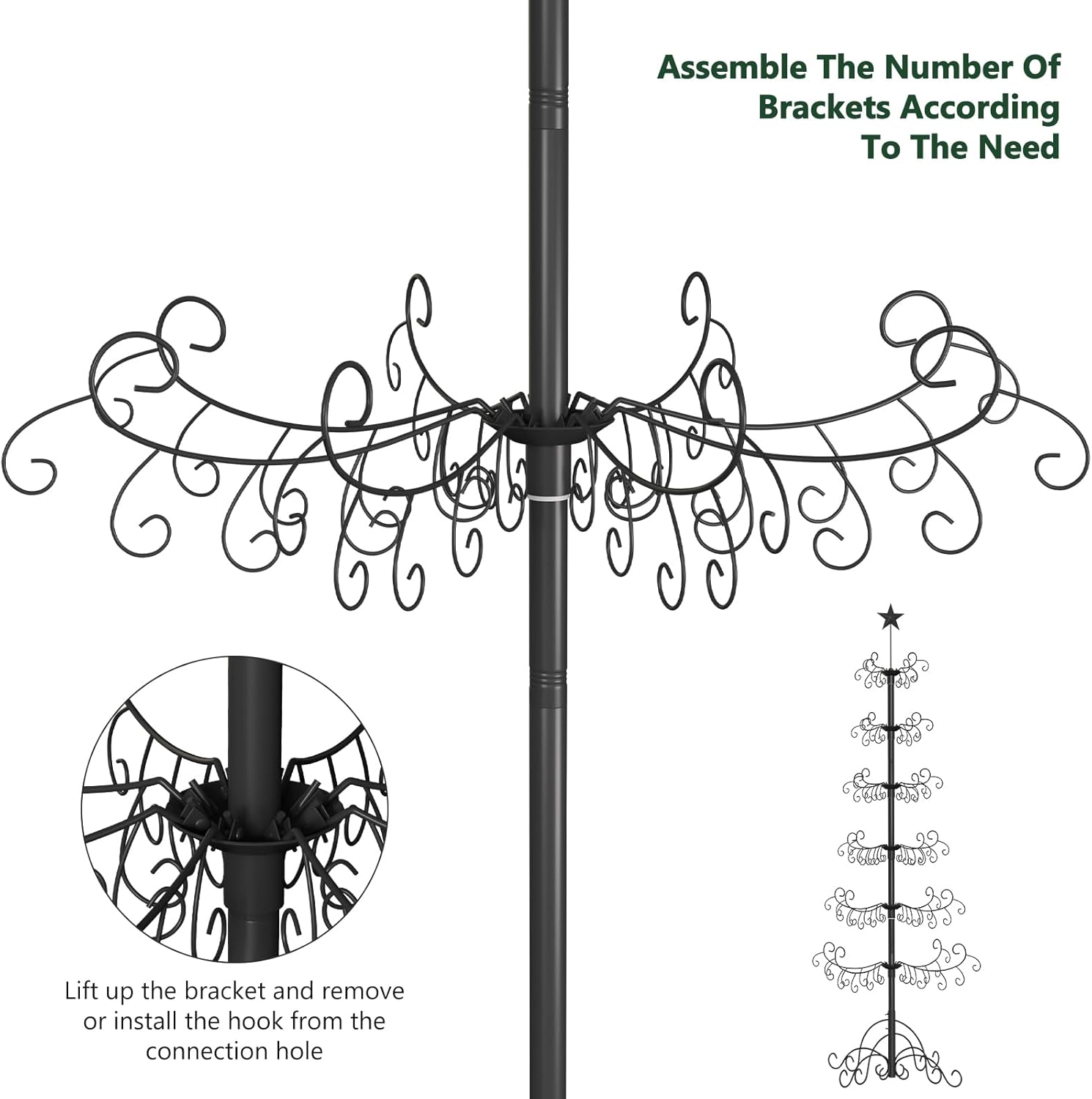 SUNYRISY 7Ft Metal Ornament Display Stand Wrought Iron Black Christmas Tree with Wire Hanging Hooks for Holiday Christmas Halloween Balls Decoration Gift